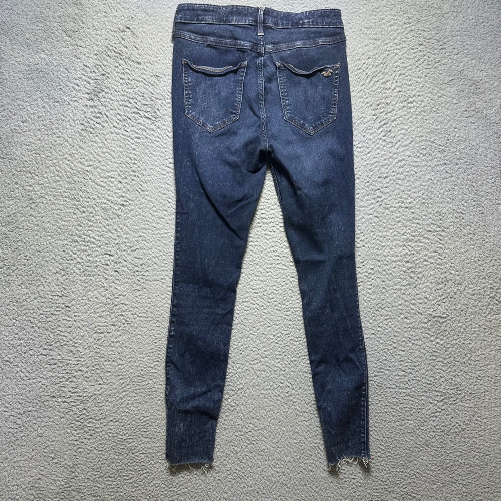 Hollister High Rise Jean Legging Dark Wash Raw Hem Skinny Jeans Size 7R W28 L28 - Picture 2 of 11